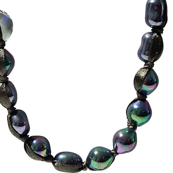 Chicos Elegant Iridescent Bead Necklace Rhinestone Accent Statement Fashion - Picture 2 of 8
